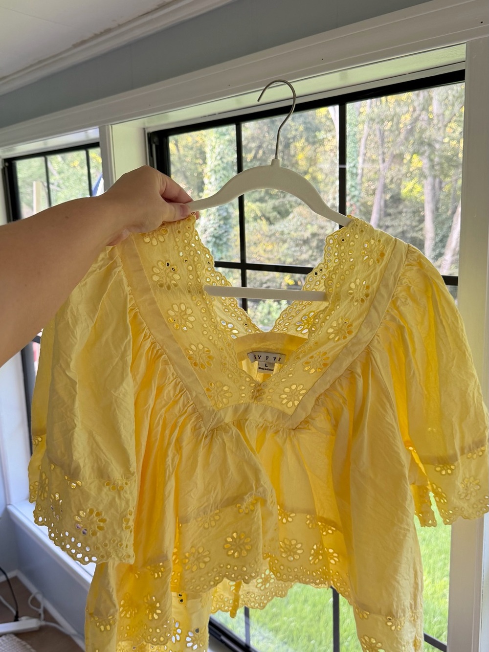 Yellow Eyelet Top - Women's Casual Summer Blouse